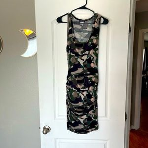 Medium camo/army print body con dress with ruched sides